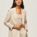 blazer simplu cu umeri femei Pepe Jeans piele de bivol 6Z0R46134