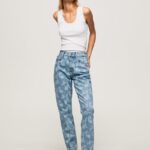 blugi violet cu talie înaltă, relaxed fit femei Pepe Jeans denim 6Z0R4677