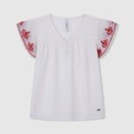 bluză brodată gaulle fată Pepe Jeans alb 6Z0R461423