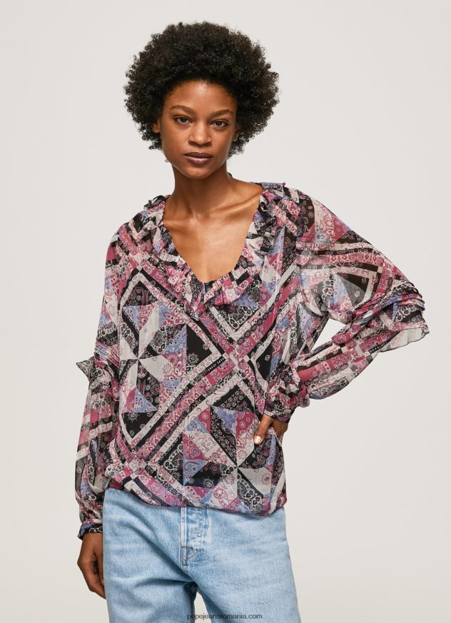bluză cu imprimeu paisley cu volane femei Pepe Jeans multi 6Z0R46376 - imagine 2