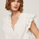 bluză din bumbac cu detalii ajurate femei Pepe Jeans mousse 6Z0R46342