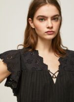 bluză din bumbac cu detalii ajurate femei Pepe Jeans negru 6Z0R46336 - imagine 3