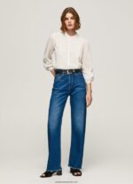 bluză dobby din bumbac brodat femei Pepe Jeans alb 6Z0R46343 - imagine 2