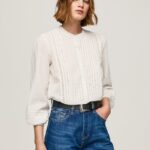 bluză dobby din bumbac brodat femei Pepe Jeans alb 6Z0R46343