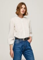 bluză dobby din bumbac brodat femei Pepe Jeans alb 6Z0R46343