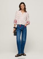 bluză dobby din bumbac brodat femei Pepe Jeans alb 6Z0R46345 - imagine 2