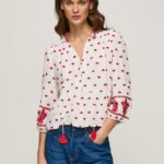 bluză dobby din bumbac brodat femei Pepe Jeans alb 6Z0R46345