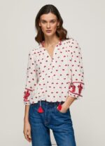 bluză dobby din bumbac brodat femei Pepe Jeans alb 6Z0R46345