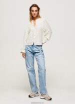 bluză dobby din bumbac cu guler mao femei Pepe Jeans mousse 6Z0R46362 - imagine 2