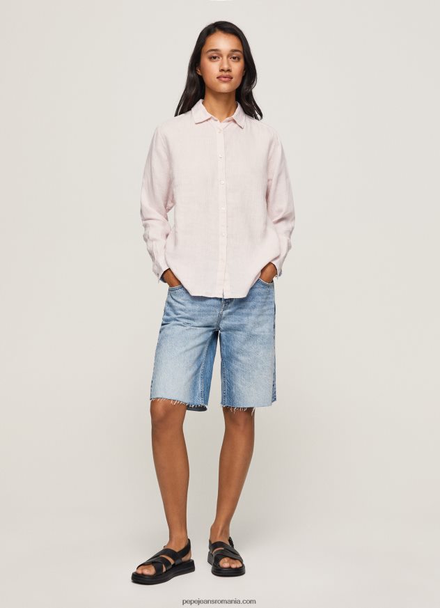 cămașă cu formă normală cu imprimeu în dungi femei Pepe Jeans roz moale 6Z0R46332 - imagine 2
