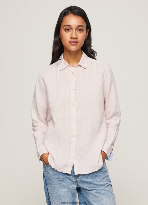 cămașă cu formă normală cu imprimeu în dungi femei Pepe Jeans roz moale 6Z0R46332 - imagine 1