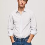 cămașă din popelin slim fit lawrence bărbați Pepe Jeans albastru înălbitor 6Z0R461050
