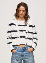 cardigan ajurat cu model în dungi femei Pepe Jeans mousse 6Z0R46252 - imagine 3