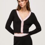 cardigan cu decolteu în V cu coaste femei Pepe Jeans negru 6Z0R46264