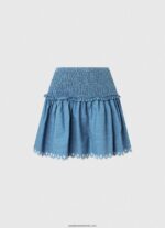fusta mini din denim brodata femei Pepe Jeans albastru 6Z0R46504 - imagine 5