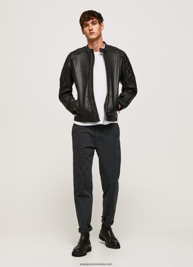 geacă biker din piele de miel bărbați Pepe Jeans negru 6Z0R46835 - imagine 2