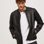 geacă biker din piele de miel bărbați Pepe Jeans negru 6Z0R46835