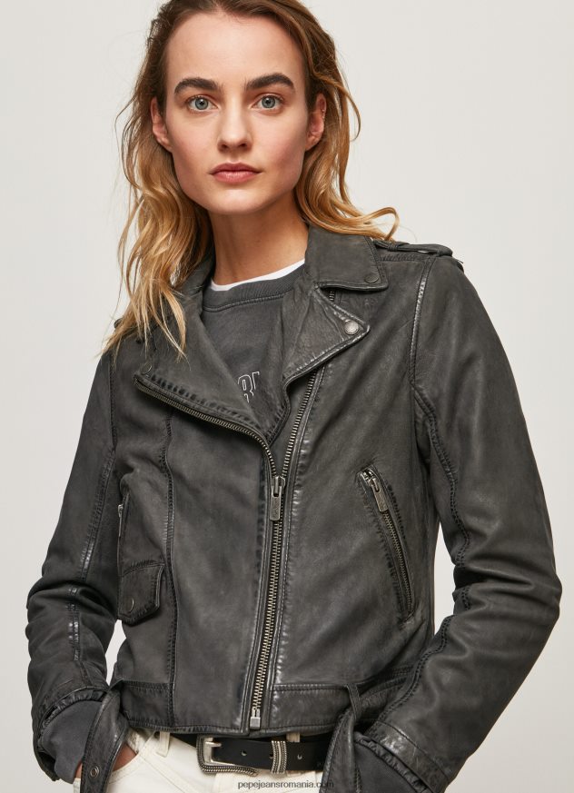 geacă biker din piele de miel femei Pepe Jeans negru 6Z0R46114 - imagine 3