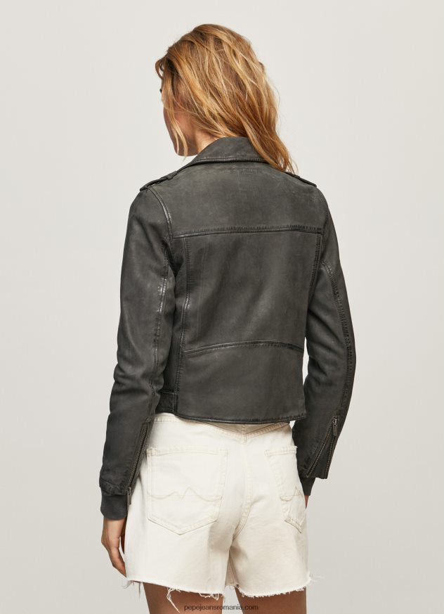 geacă biker din piele de miel femei Pepe Jeans negru 6Z0R46114 - imagine 4