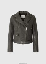 geacă biker din piele de miel femei Pepe Jeans negru 6Z0R46114 - imagine 5
