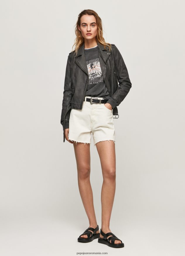 geacă biker din piele de miel femei Pepe Jeans negru 6Z0R46114 - imagine 1