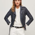 geacă biker din piele de miel femei Pepe Jeans ocean 6Z0R46113