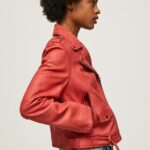 geacă biker din piele de miel femei Pepe Jeans studio roșu 6Z0R46105