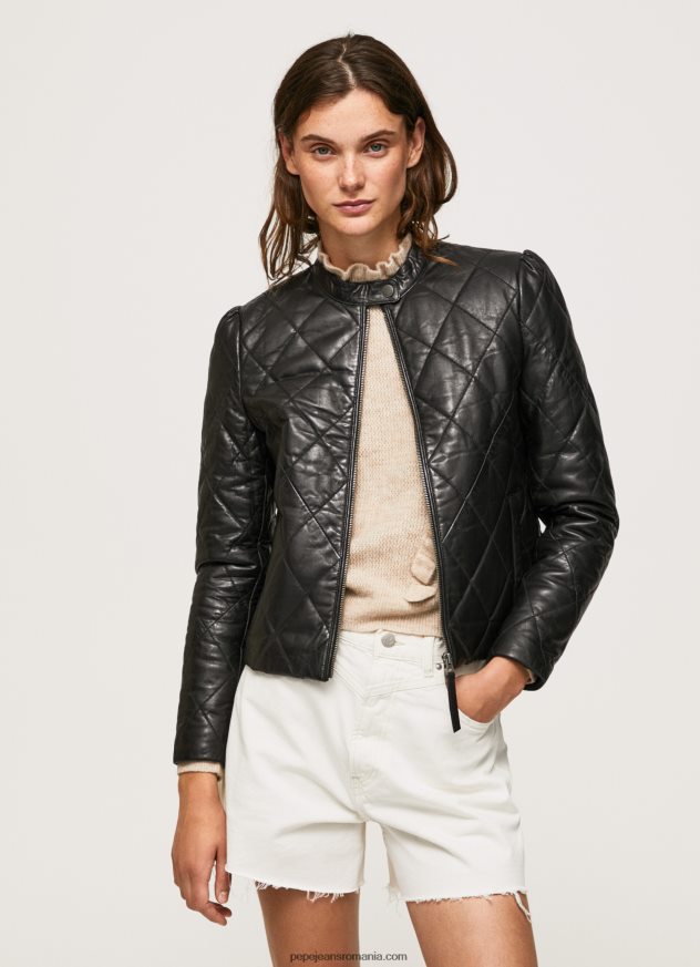 geacă de piele cu design diamant femei Pepe Jeans negru 6Z0R46140 - imagine 1