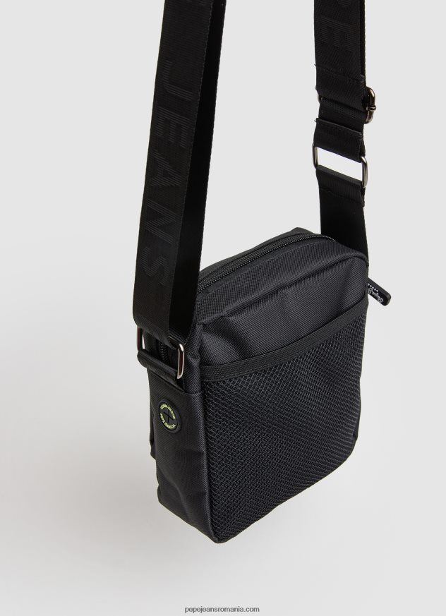 geantă crossbody din material textil cu logo în relief bărbați Pepe Jeans negru 6Z0R461292 - imagine 2