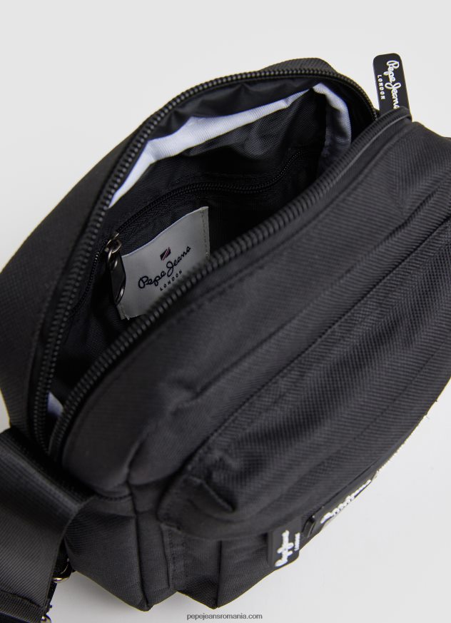 geantă crossbody din material textil cu logo în relief bărbați Pepe Jeans negru 6Z0R461292 - imagine 3