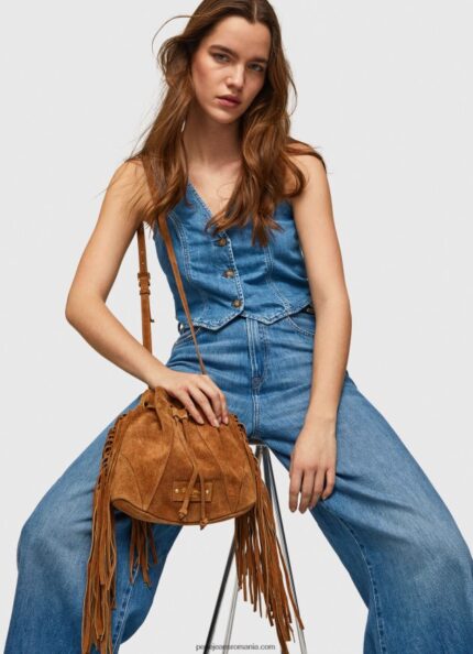 geanta de piele intoarsa femei Pepe Jeans cămilă 6Z0R46724