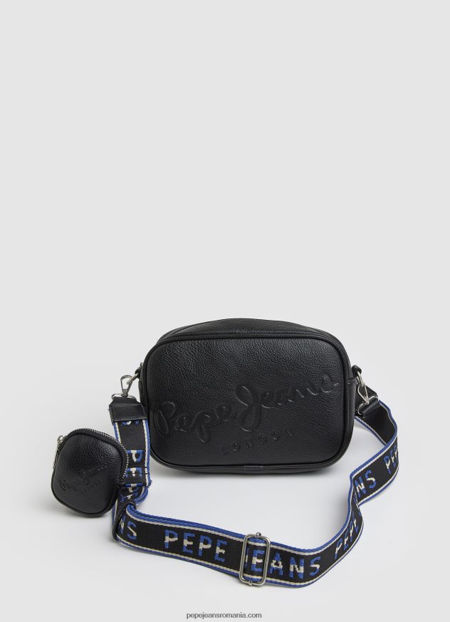 geantă maxi crossbody cu logo în relief femei Pepe Jeans negru 6Z0R46713 - imagine 1