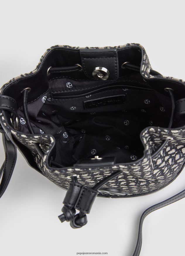 geantă tip găleată din jacquard femei Pepe Jeans negru 6Z0R46730 - imagine 3