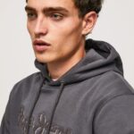 hanorac din bumbac bărbați Pepe Jeans negru spalat 6Z0R46875