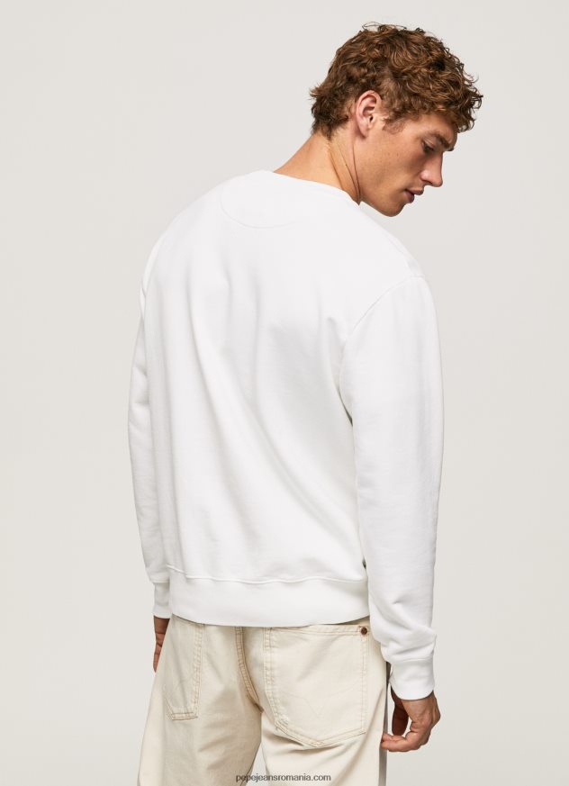 hanorac din bumbac imprimat cu logo bărbați Pepe Jeans alb 6Z0R46897 - imagine 4