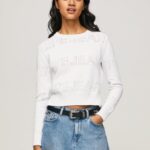 jerseu de bumbac cu detalii ajurate femei Pepe Jeans alb 6Z0R46260