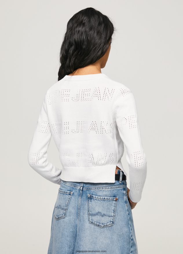 jerseu de bumbac cu detalii ajurate femei Pepe Jeans alb 6Z0R46260 - imagine 4