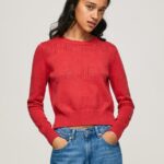 jerseu de bumbac cu detalii ajurate femei Pepe Jeans studio roșu 6Z0R46259