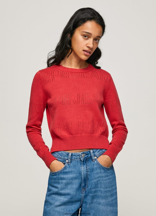 jerseu de bumbac cu detalii ajurate femei Pepe Jeans studio roșu 6Z0R46259 - imagine 1