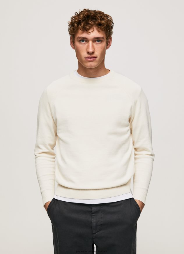 jerseu de bumbac cu guler rotund bărbați Pepe Jeans fildeş 6Z0R46865 - imagine 1