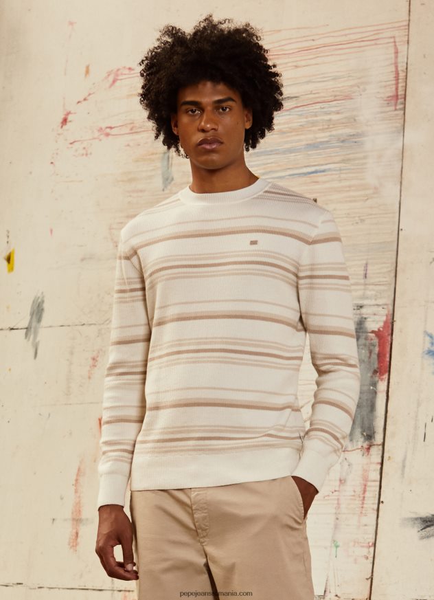 jerseu de bumbac cu imprimeu dungi bărbați Pepe Jeans aproape alb 6Z0R46866 - imagine 1