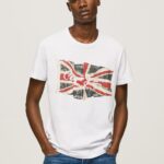 logo-ul steagului n tricou cu steagul fluturând bărbați Pepe Jeans alb 6Z0R461014