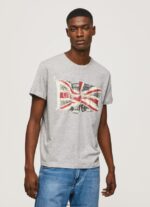logo-ul steagului n tricou cu steagul fluturând bărbați Pepe Jeans marnă cenușie 6Z0R46936