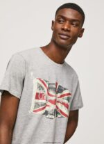logo-ul steagului n tricou cu steagul fluturând bărbați Pepe Jeans marnă cenușie 6Z0R46936 - imagine 3