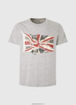 logo-ul steagului n tricou cu steagul fluturând bărbați Pepe Jeans marnă cenușie 6Z0R46936 - imagine 5