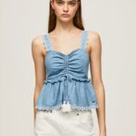 maiou din denim femei Pepe Jeans albastru 6Z0R46350
