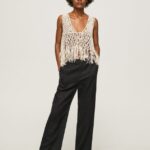 pantaloni drepti din țesătură fluidă femei Pepe Jeans negru 6Z0R46291