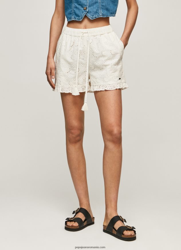 pantaloni scurți din bumbac cu detalii ajurate femei Pepe Jeans alb 6Z0R46534 - imagine 2