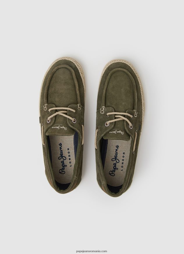 pantofi sport cu barca din piele intoarsa bărbați Pepe Jeans verde kaki 6Z0R461192 - imagine 3
