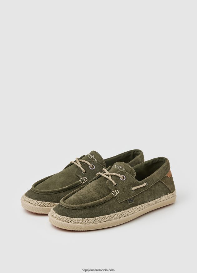 pantofi sport cu barca din piele intoarsa bărbați Pepe Jeans verde kaki 6Z0R461192 - imagine 4
